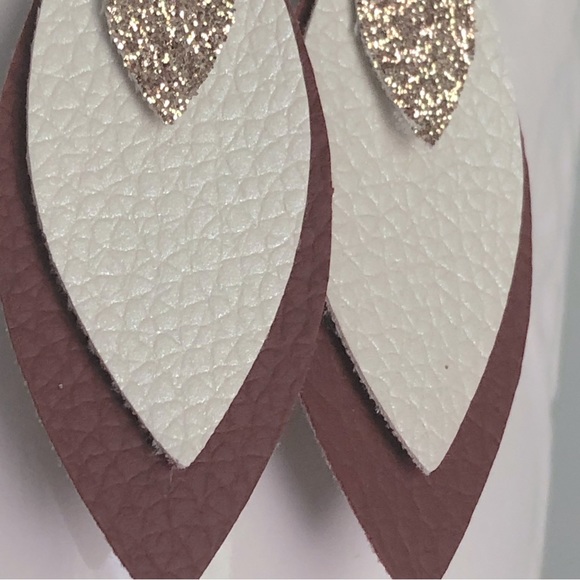 New Oversized Faux Vegan Leather Dangling Handmade Layered Earrings Glitter Gift - Picture 2 of 7